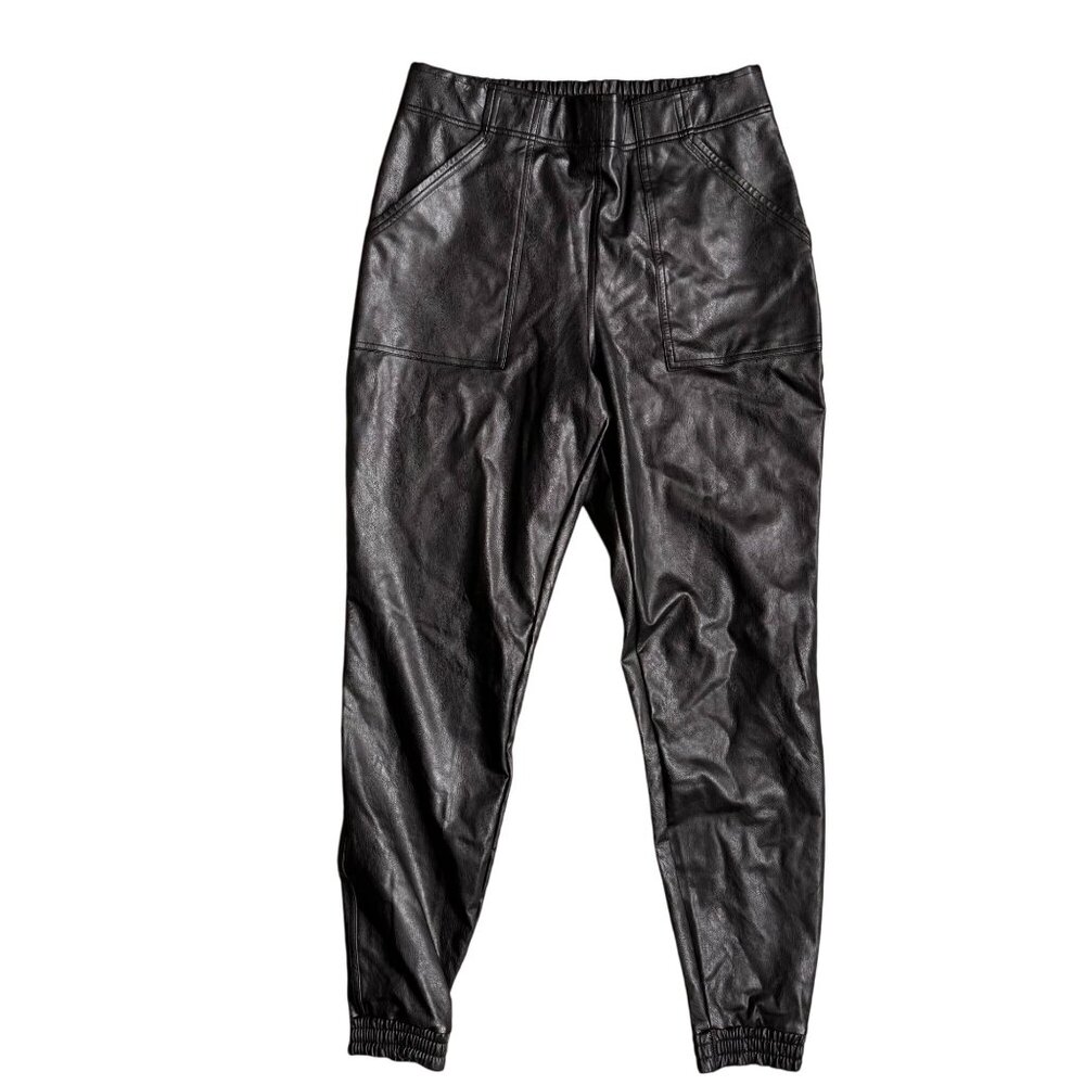 Spanx Faux Leather Jogger Pants Size Large Noir Black Vegan Utility Pocket 20283